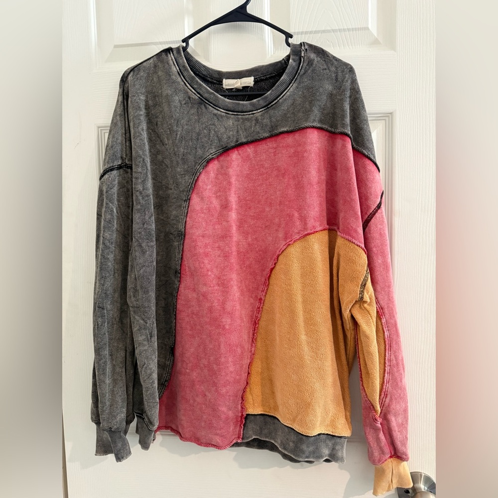 Gilded Intent Colorblock Sweatshirt - Pink, Yellow, and Gray
